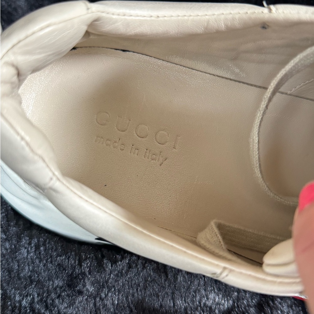 Gucci Men Leather Rython Dirty mouth Sneakers Ivory Size 10.5 US. 552089 - Picture 4 of 13
